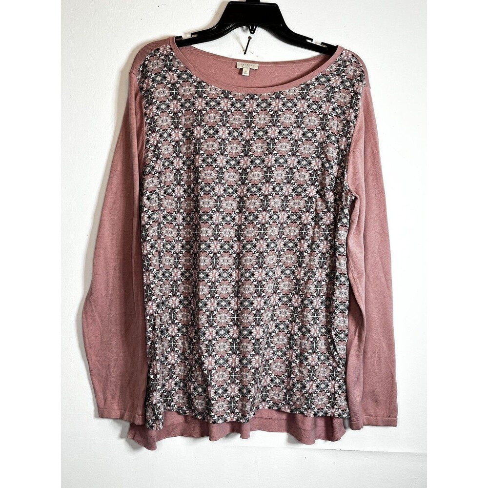 Talbots Shirt Womens XL Pink Floral Boat Neck Long Sleeve Knit Tunic Top